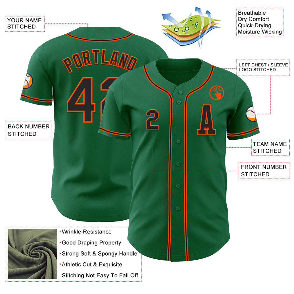 Custom Kelly Green Black-Orange Authentic Baseball Jersey view 2