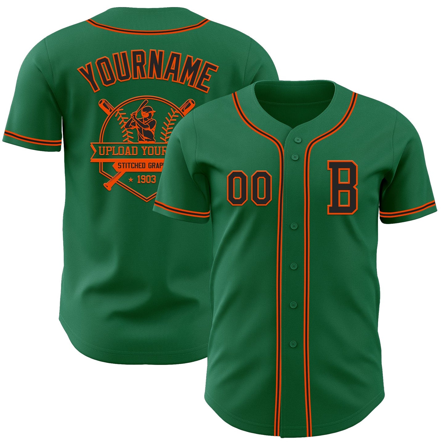 Custom Kelly Green Black-Orange Authentic Baseball Jersey view 5