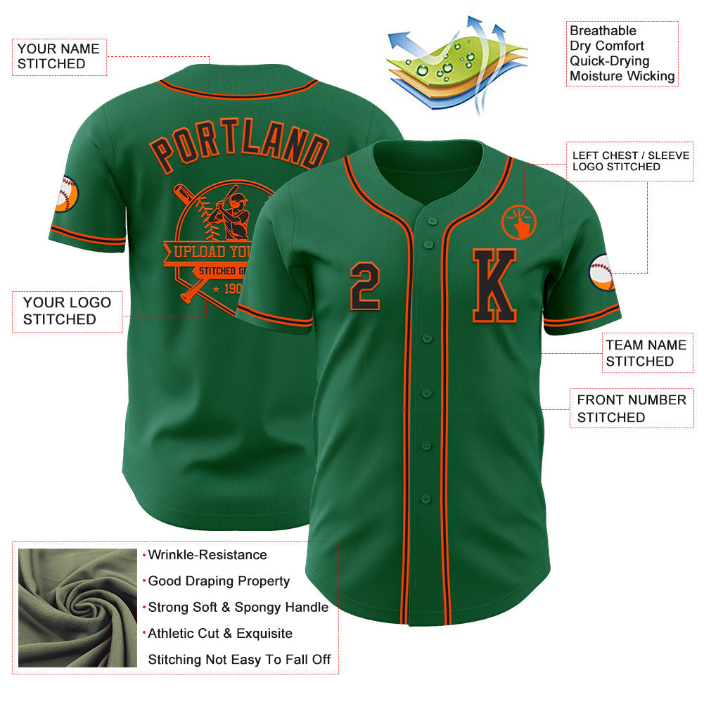 Custom Kelly Green Black-Orange Authentic Baseball Jersey view 6