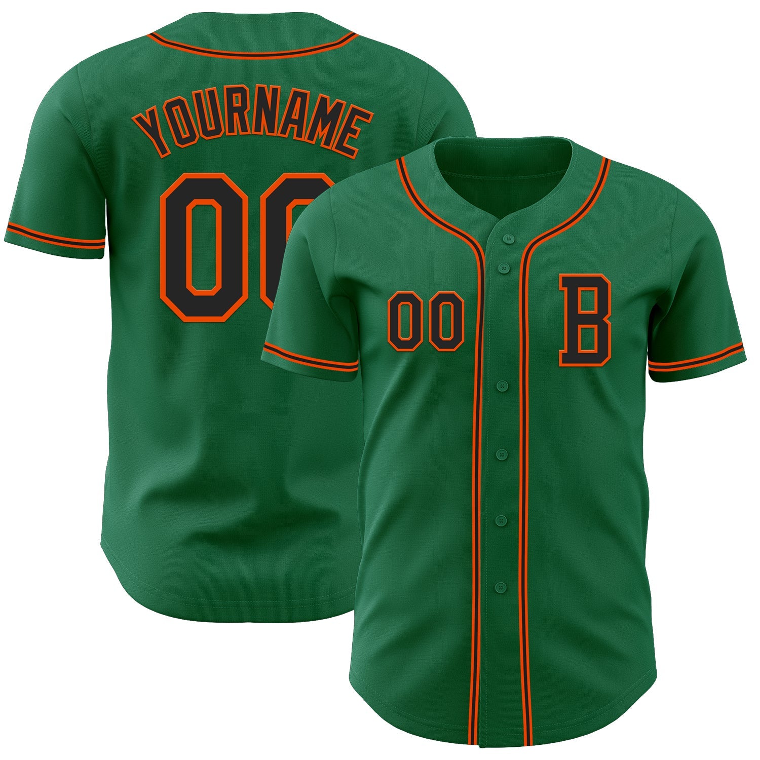 Custom Kelly Green Black-Orange Authentic Baseball Jersey - Main View