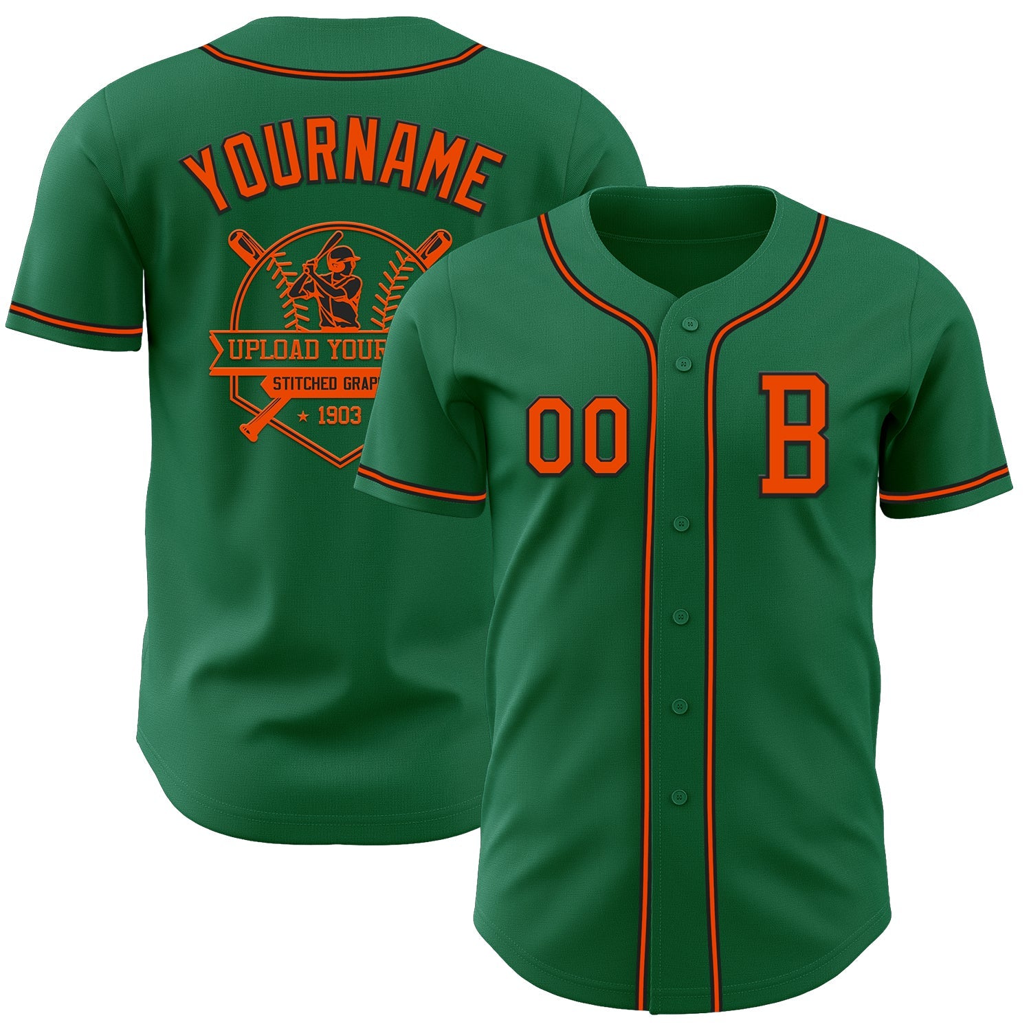 Custom Kelly Green Orange-Black Authentic Baseball Jersey view 5