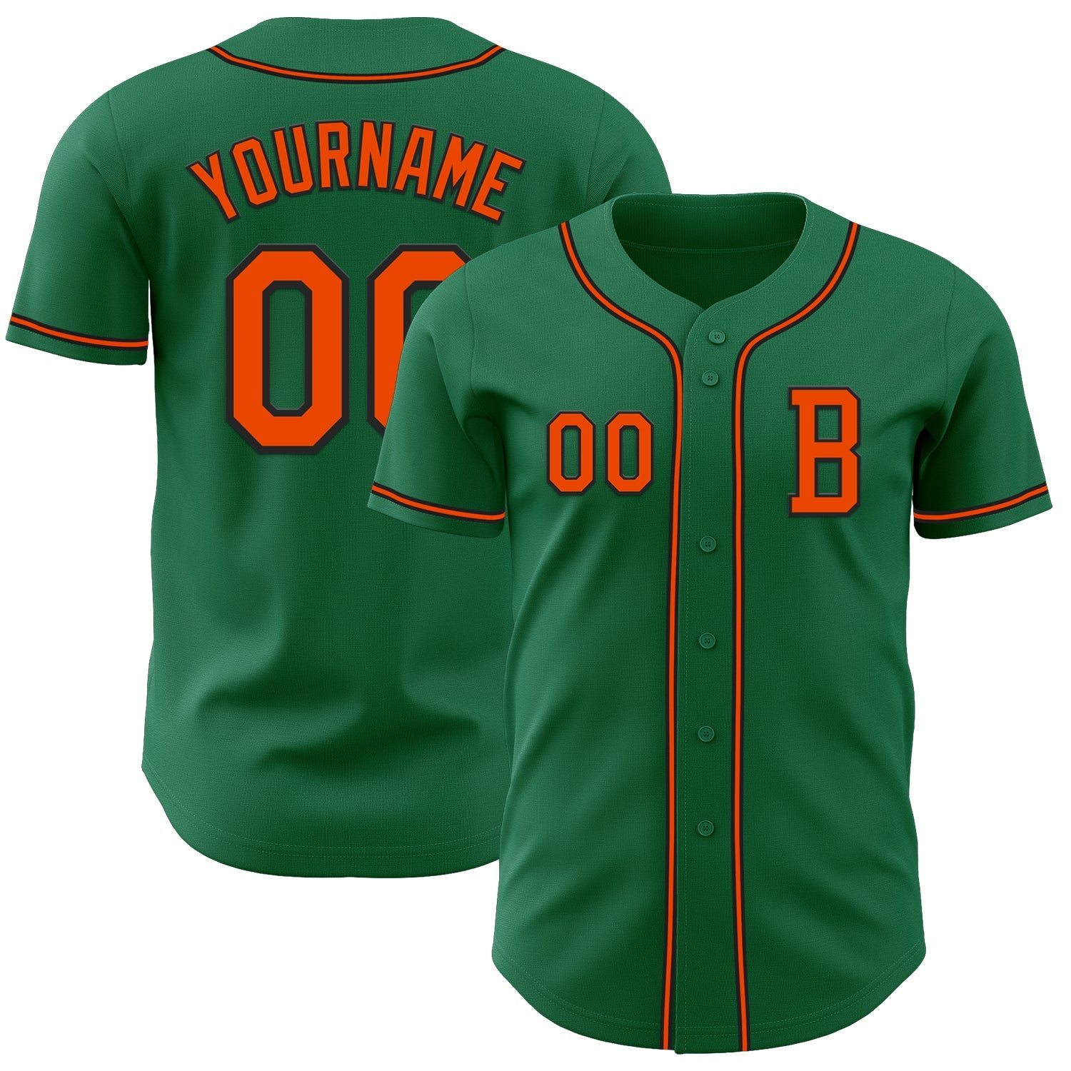 Custom Kelly Green Orange-Black Authentic Baseball Jersey - Main View