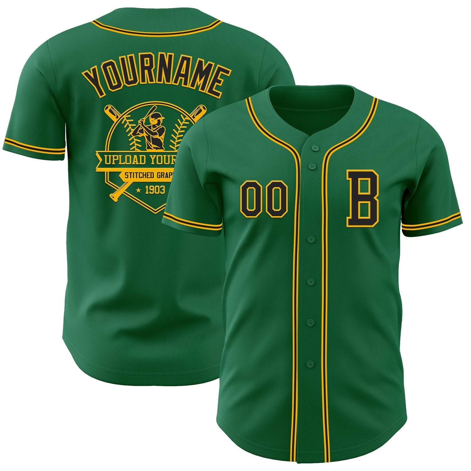 Custom Kelly Green Black-Gold Authentic Baseball Jersey view 5