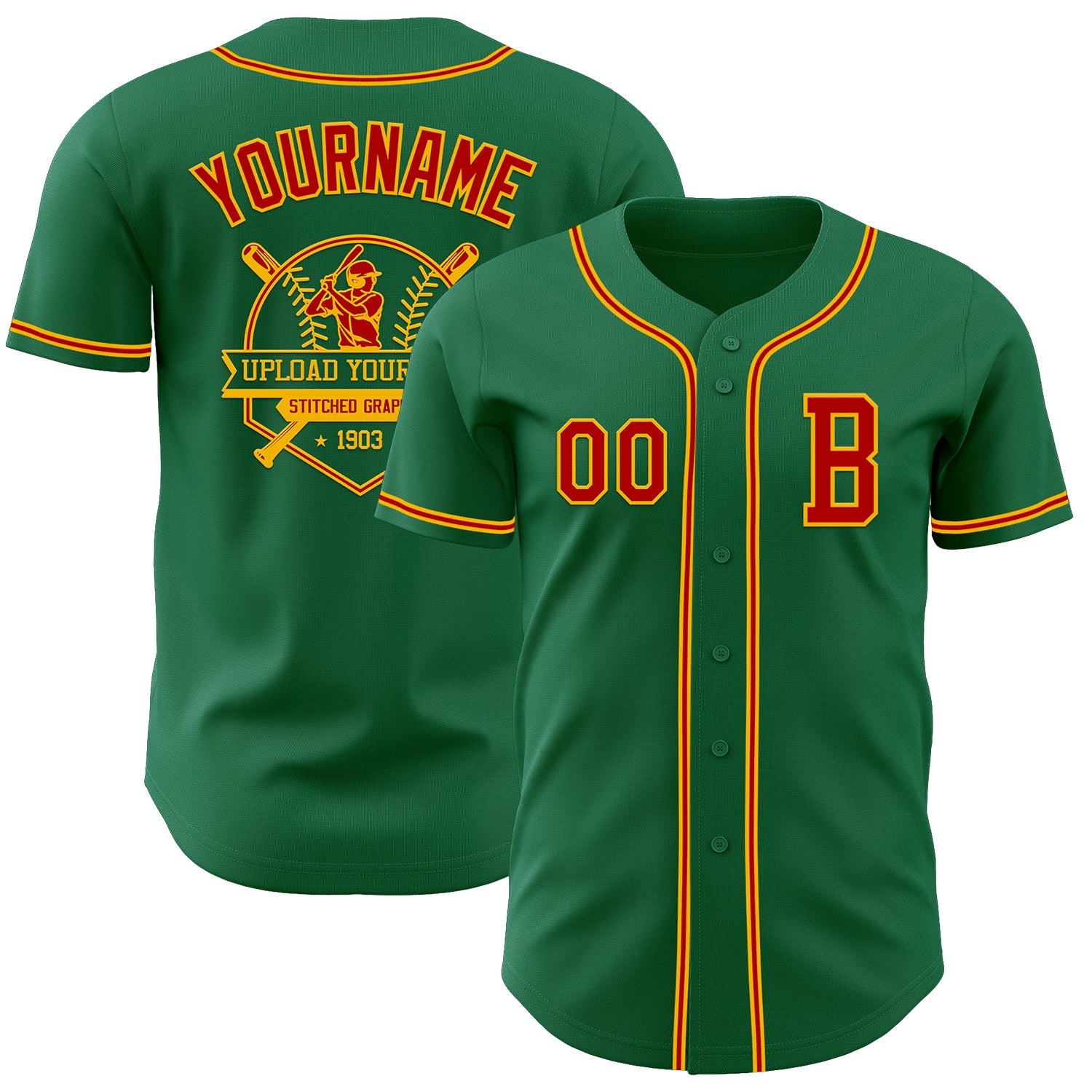 Custom Kelly Green Red-Gold Authentic Baseball Jersey view 5
