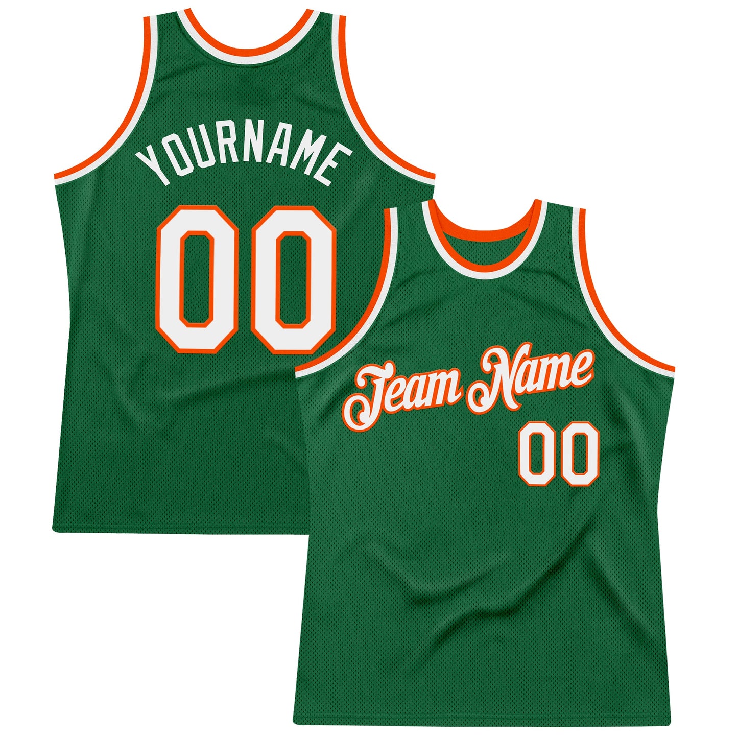 Custom Kelly Green White-Orange Authentic Throwback Basketball Jersey - Main View