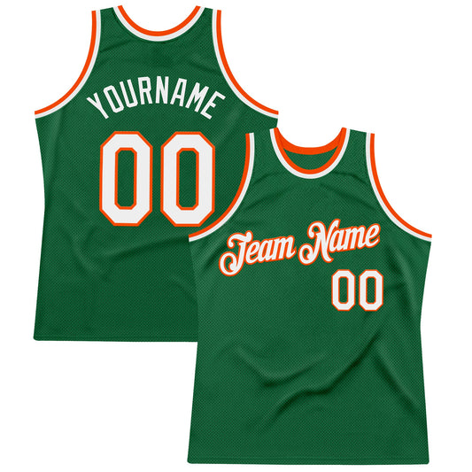 Custom Kelly Green White-Orange Authentic Throwback Basketball Jersey - Main View