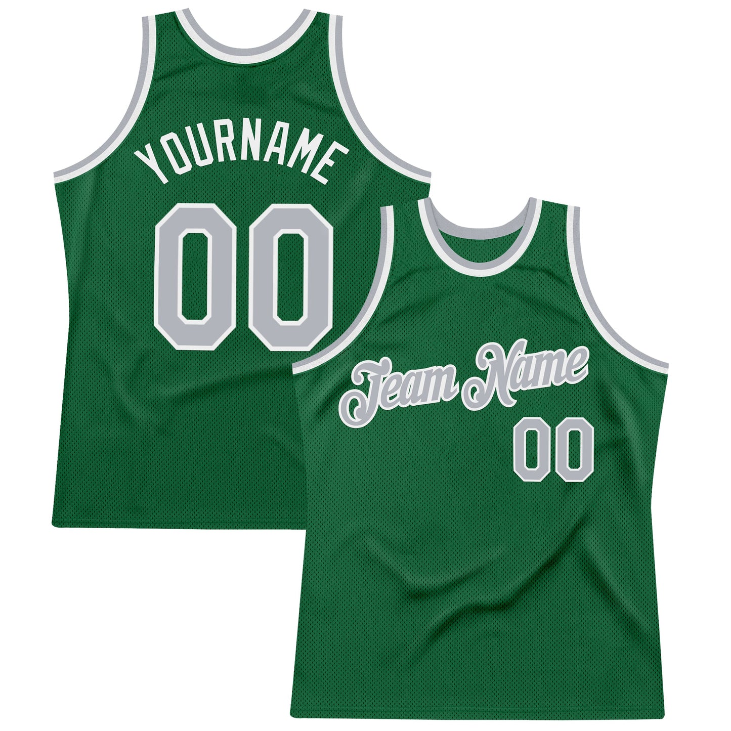 Custom Kelly Green Gray-White Authentic Throwback Basketball Jersey - Main View