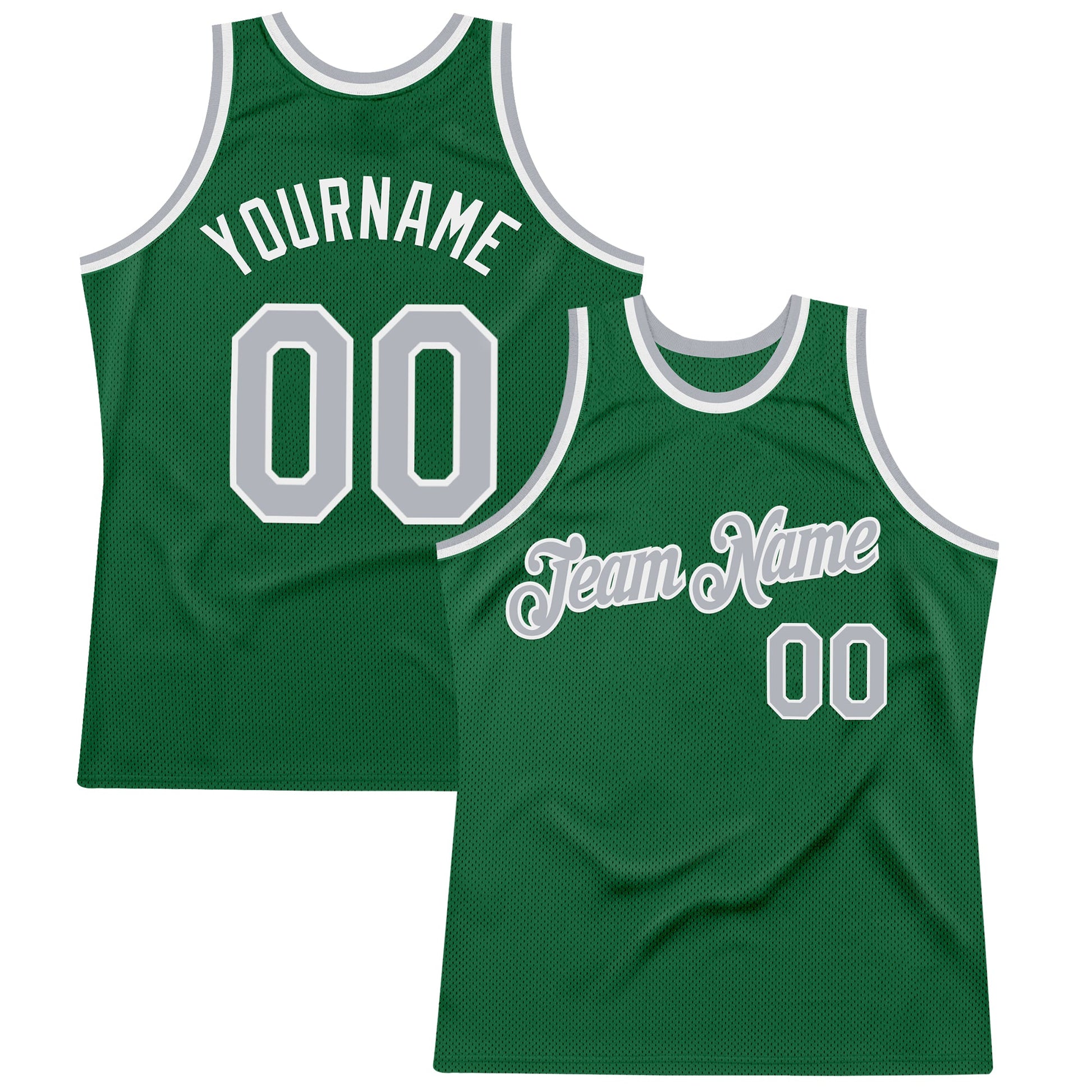 Custom Kelly Green Gray-White Authentic Throwback Basketball Jersey - Main View