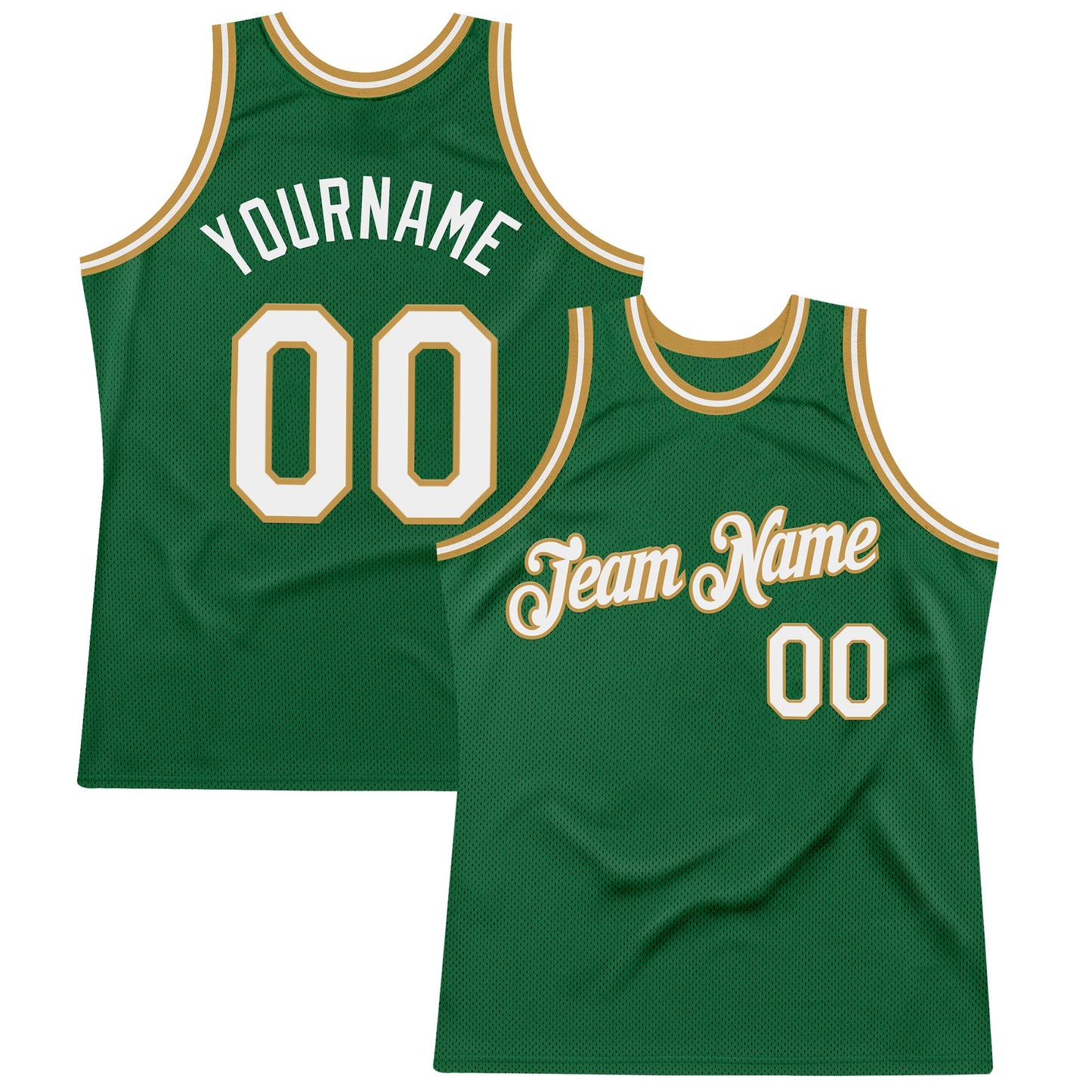 Custom Kelly Green White-Old Gold Authentic Throwback Basketball Jersey - Main View