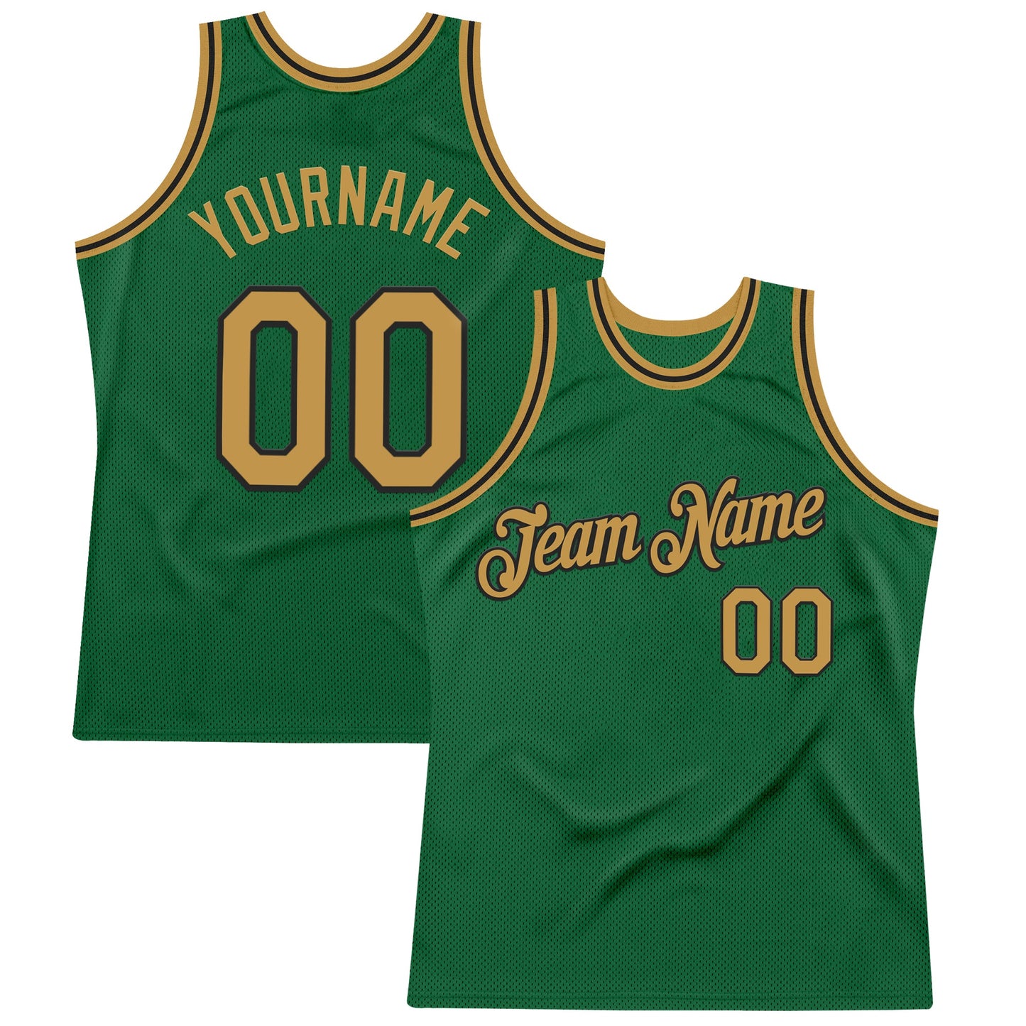 Custom Kelly Green Old Gold-Black Authentic Throwback Basketball Jersey - Main View