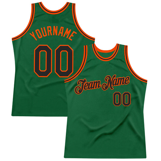 Custom Kelly Green Black-Orange Authentic Throwback Basketball Jersey - Main View