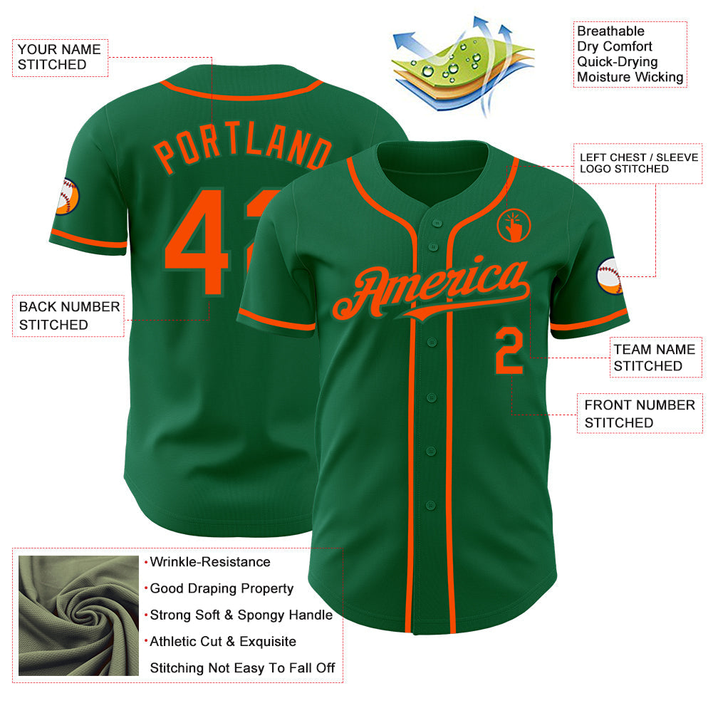 Custom Kelly Green Orange Authentic Baseball Jersey view 3