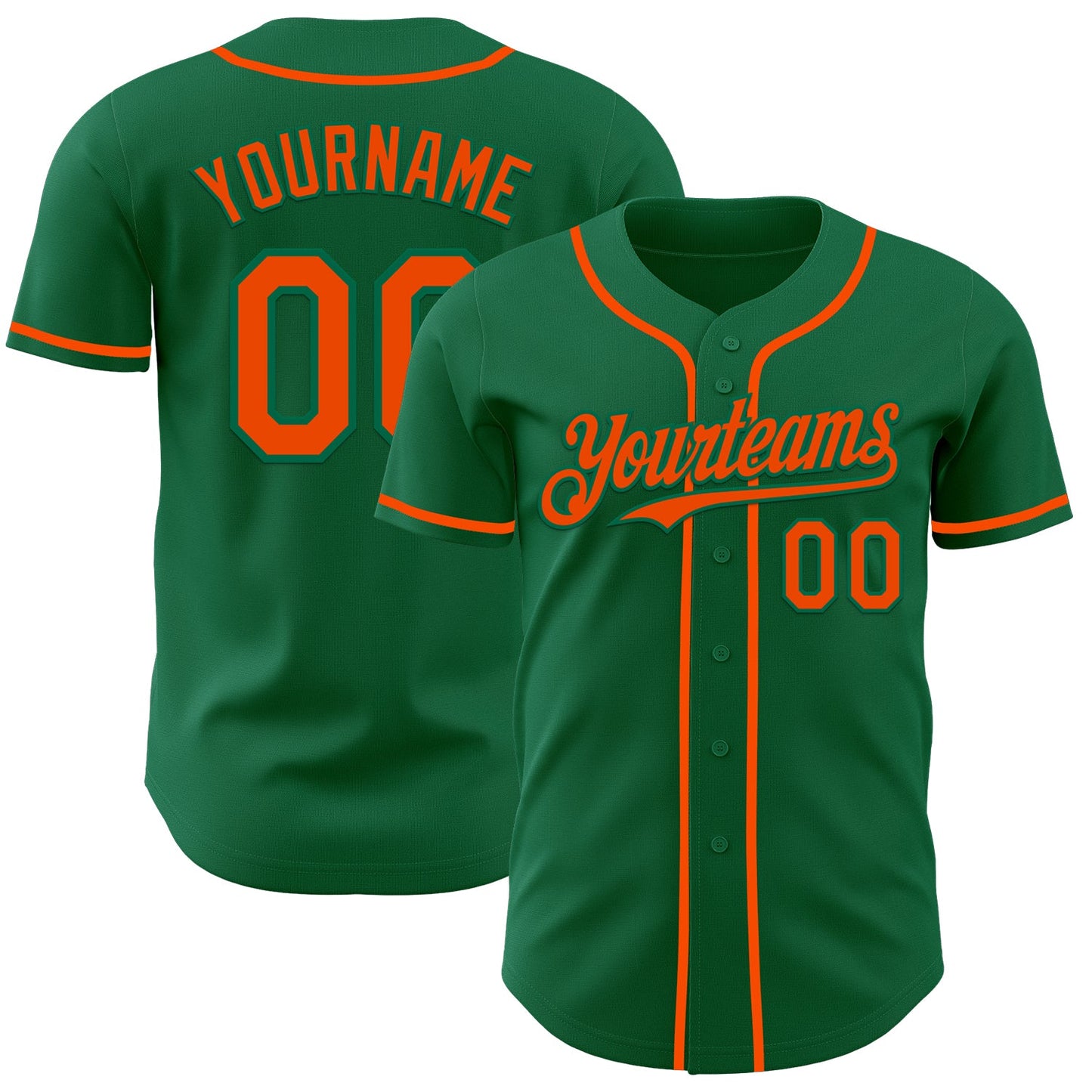 Custom Kelly Green Orange Authentic Baseball Jersey - Main View
