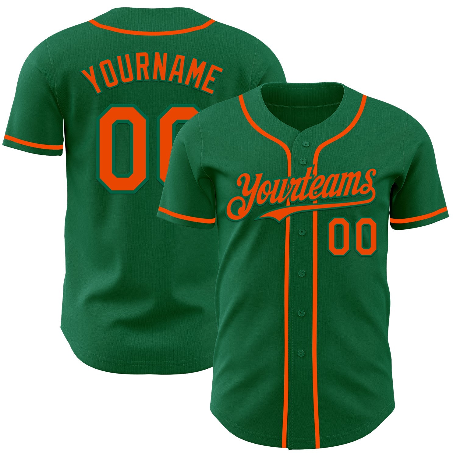 Custom Kelly Green Orange Authentic Baseball Jersey - Main View