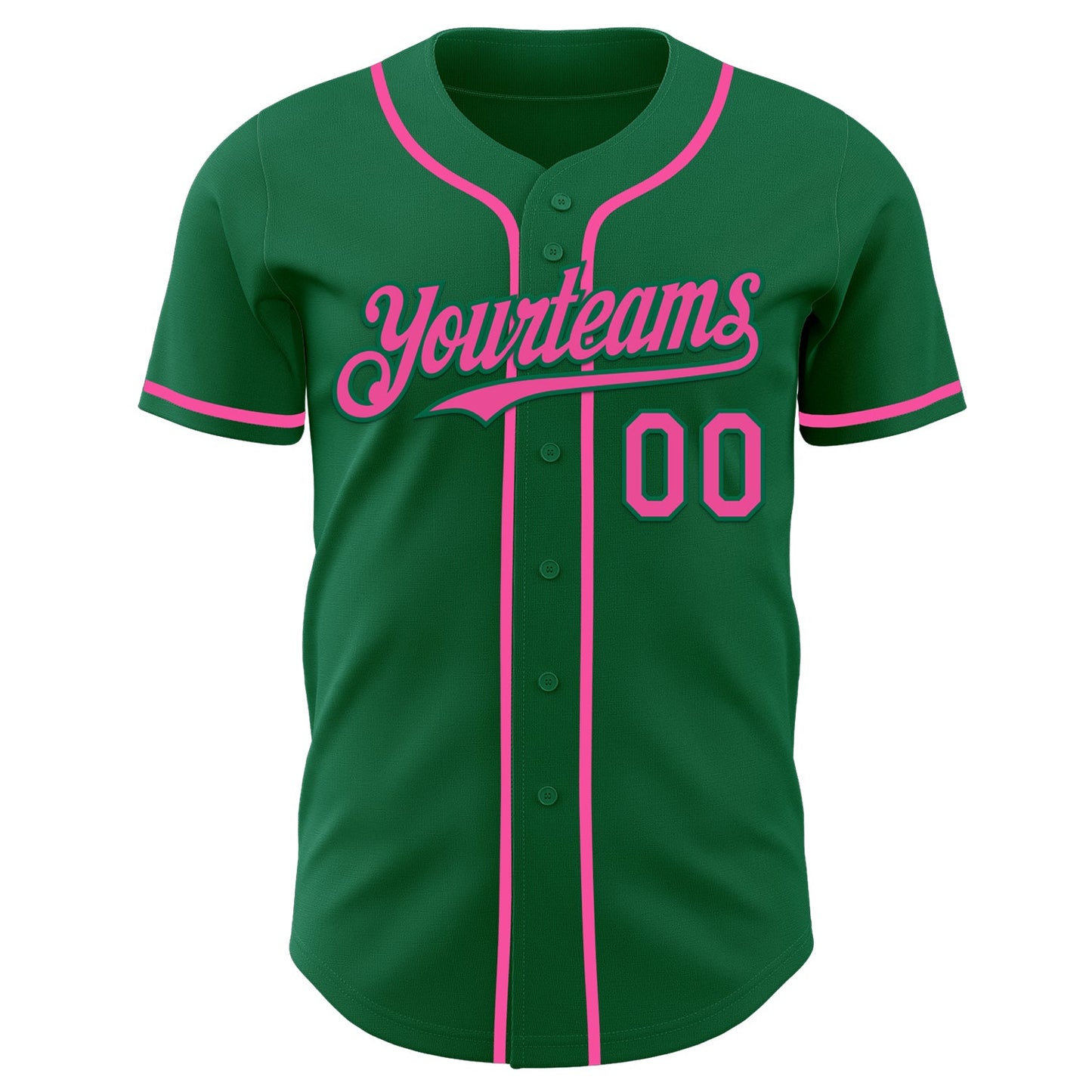 Custom Kelly Green Pink Authentic Baseball Jersey view 2
