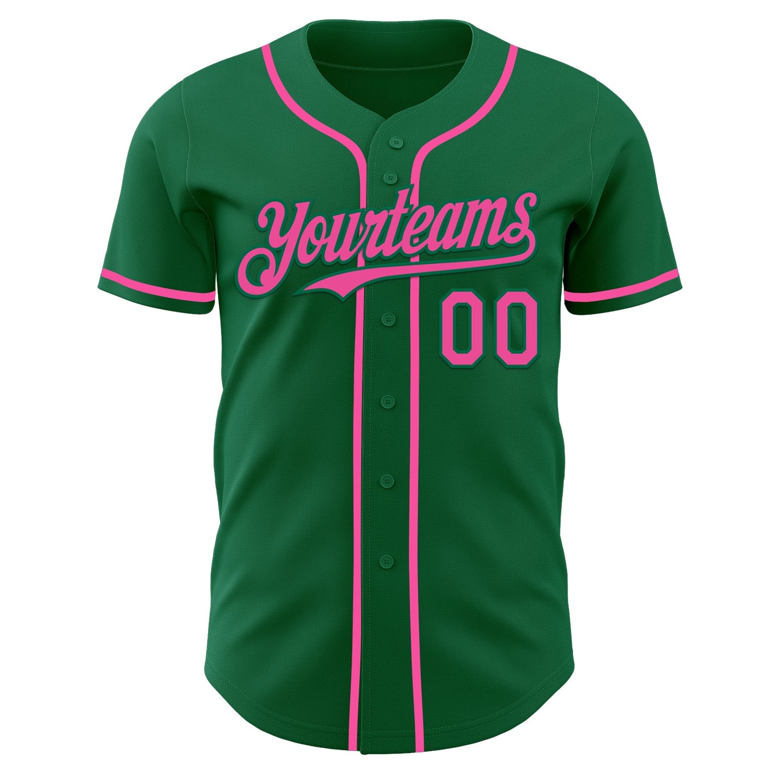 Custom Kelly Green Pink Authentic Baseball Jersey view 2