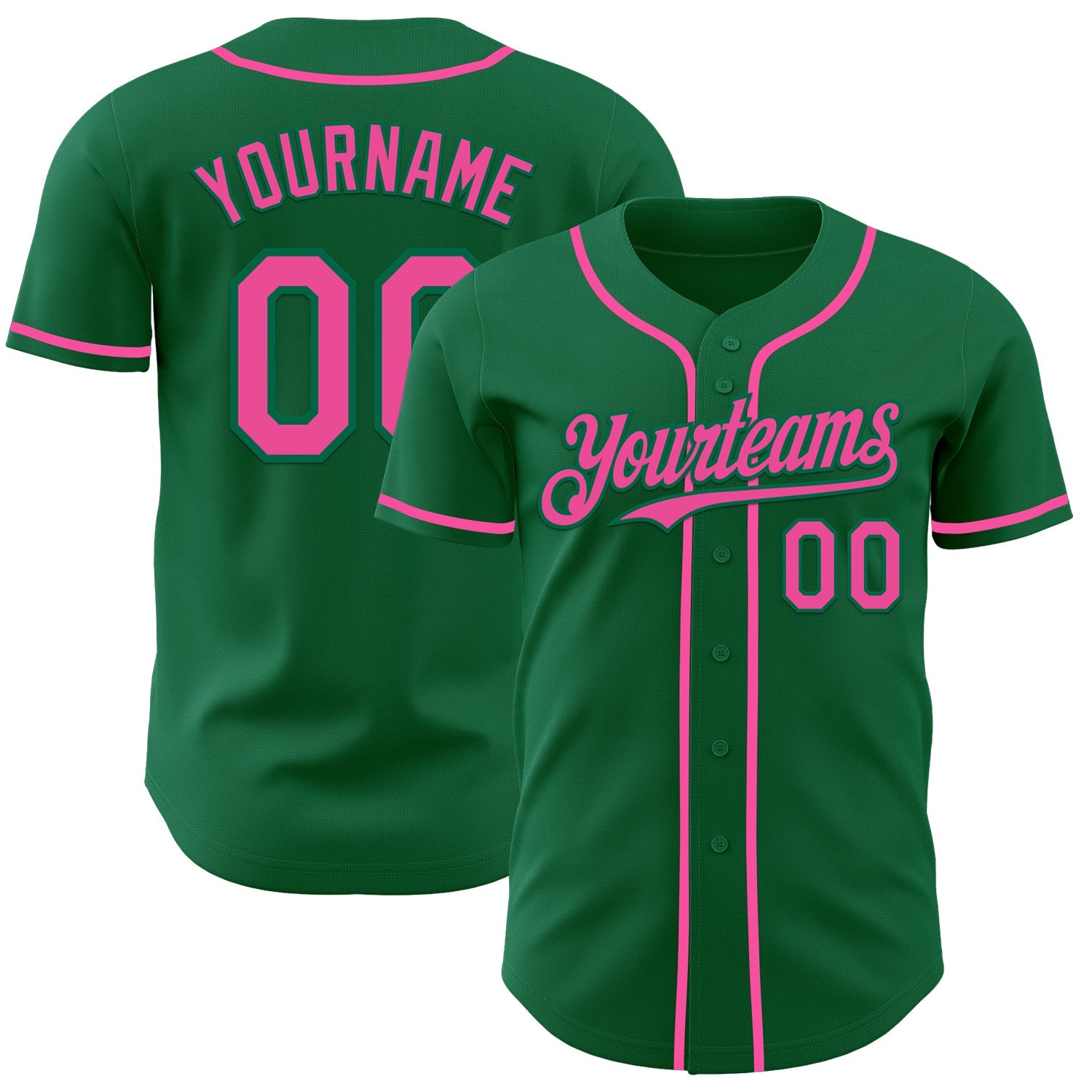 Custom Kelly Green Pink Authentic Baseball Jersey - Main View
