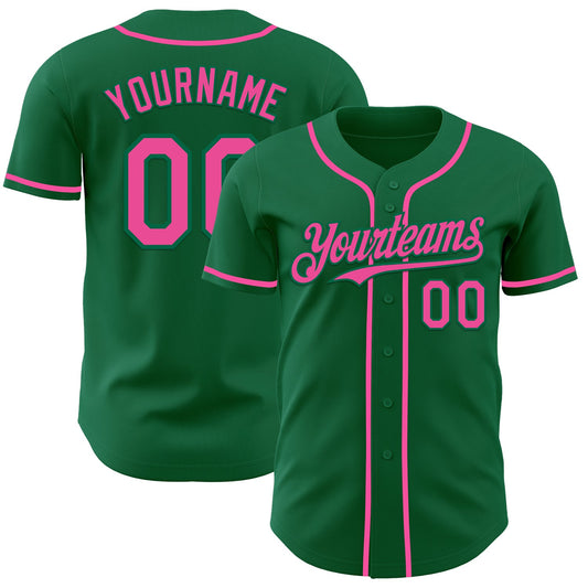 Custom Kelly Green Pink Authentic Baseball Jersey - Main View