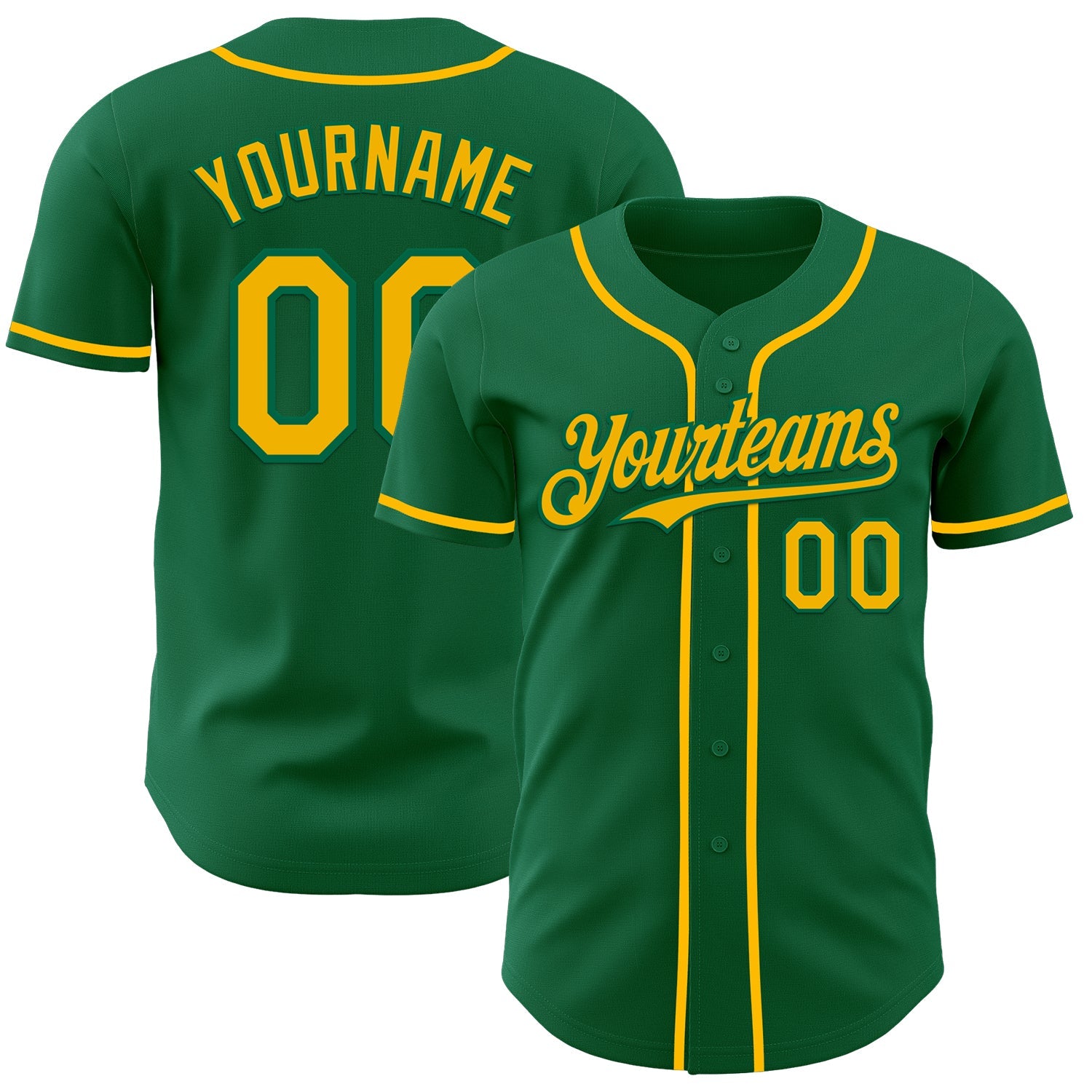 Custom Kelly Green Gold Authentic Baseball Jersey - Main View