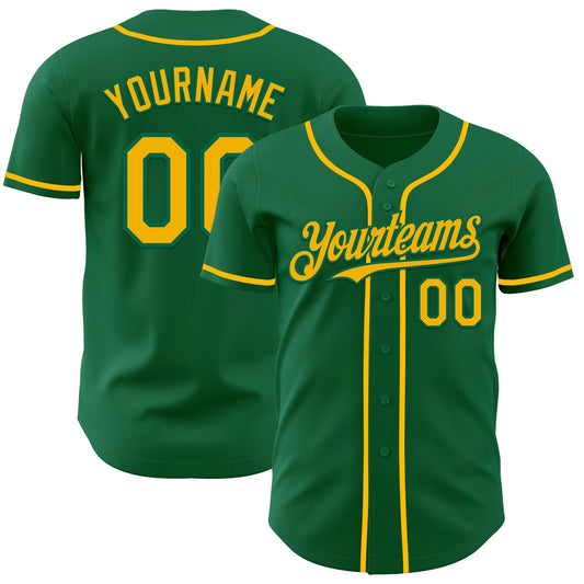 Custom Kelly Green Gold Authentic Baseball Jersey - Main View