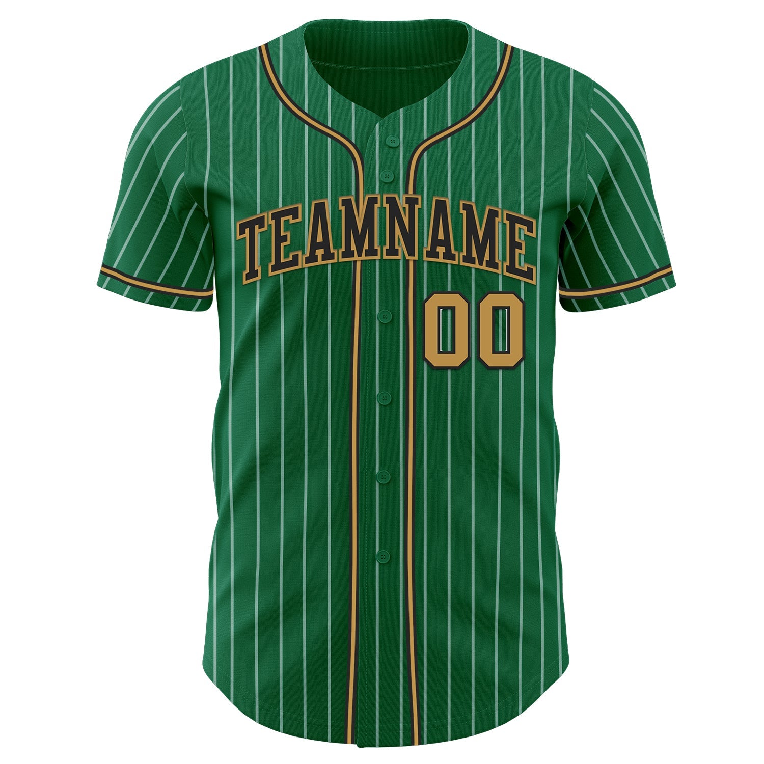 Custom Kelly Green White Pinstripe Old Gold-Black Authentic Baseball Jersey view 2