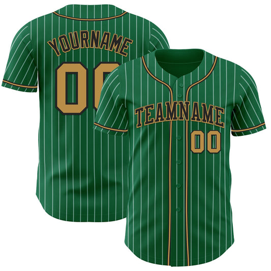 Custom Kelly Green White Pinstripe Old Gold-Black Authentic Baseball Jersey - Main View