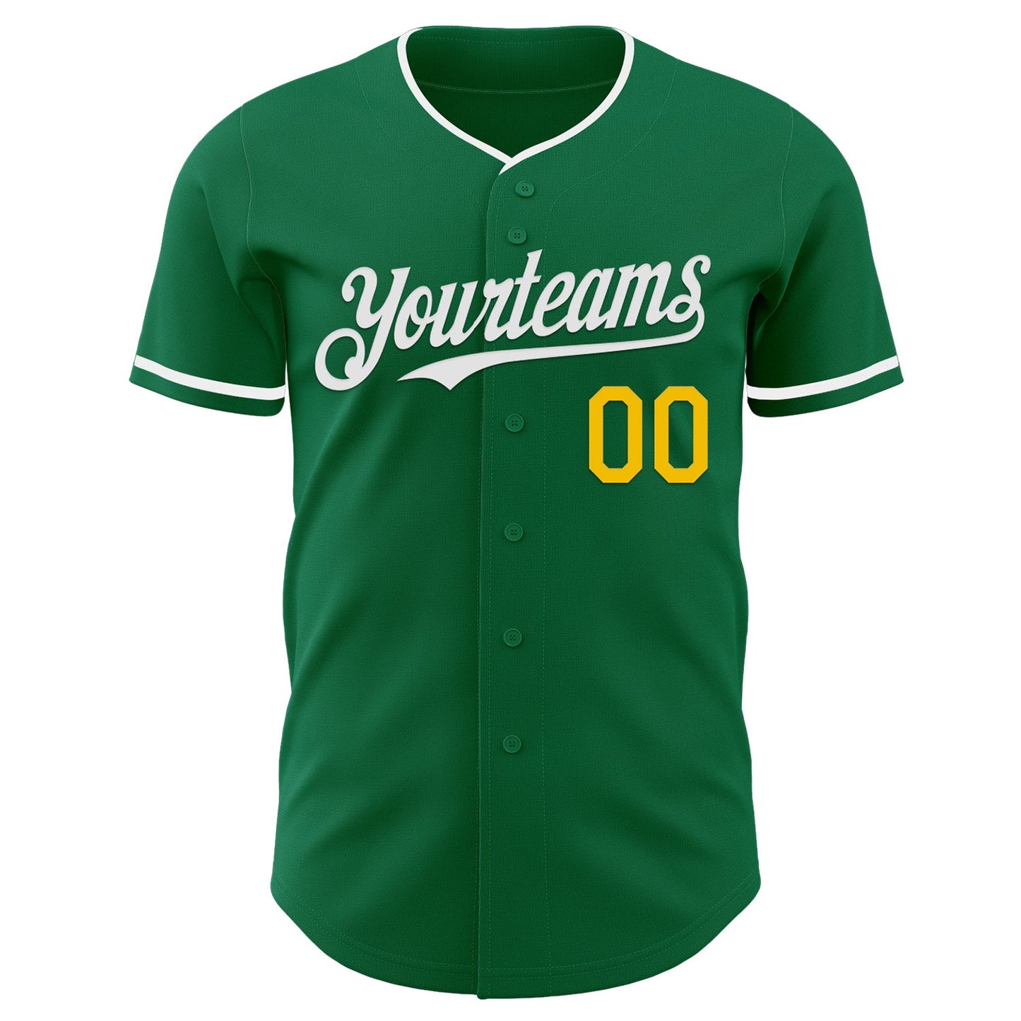 Custom Kelly Green White-Yellow Authentic Baseball Jersey view 2
