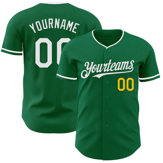 Custom Kelly Green White-Yellow Authentic Baseball Jersey - Main View