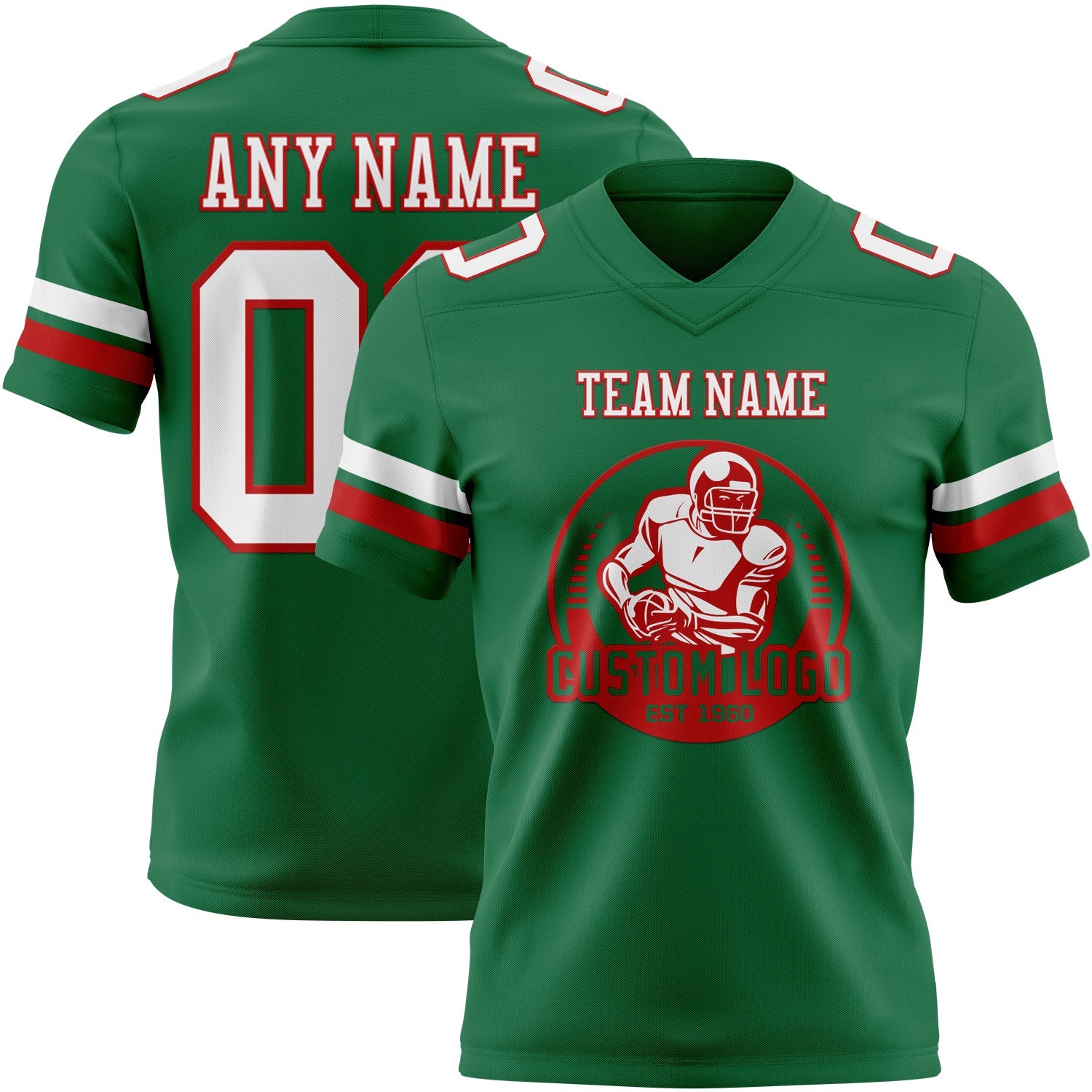 Custom Kelly Green White-Red Authentic Football Jersey view 2