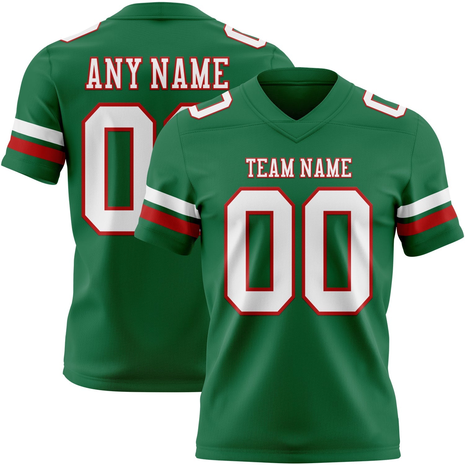 Custom Kelly Green White-Red Authentic Football Jersey - Main View