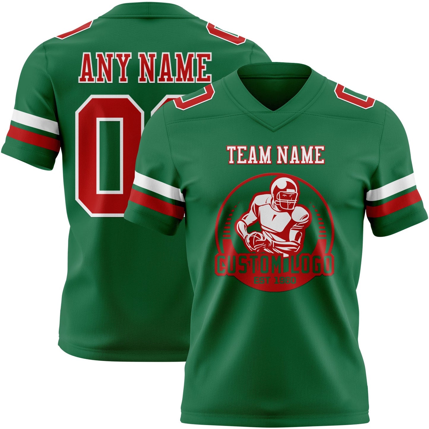 Custom Kelly Green Red-White Authentic Football Jersey view 2
