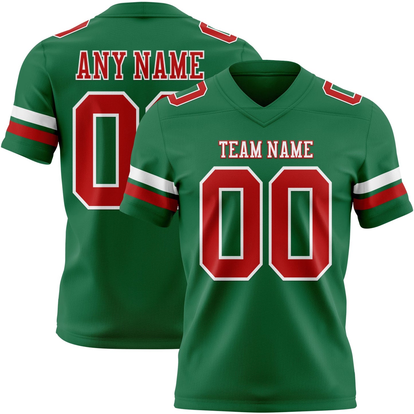 Custom Kelly Green Red-White Authentic Football Jersey - Main View