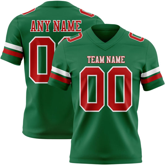 Custom Kelly Green Red-White Authentic Football Jersey - Main View