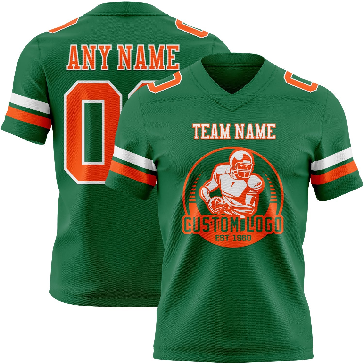 Custom Kelly Green Orange-White Authentic Football Jersey view 2