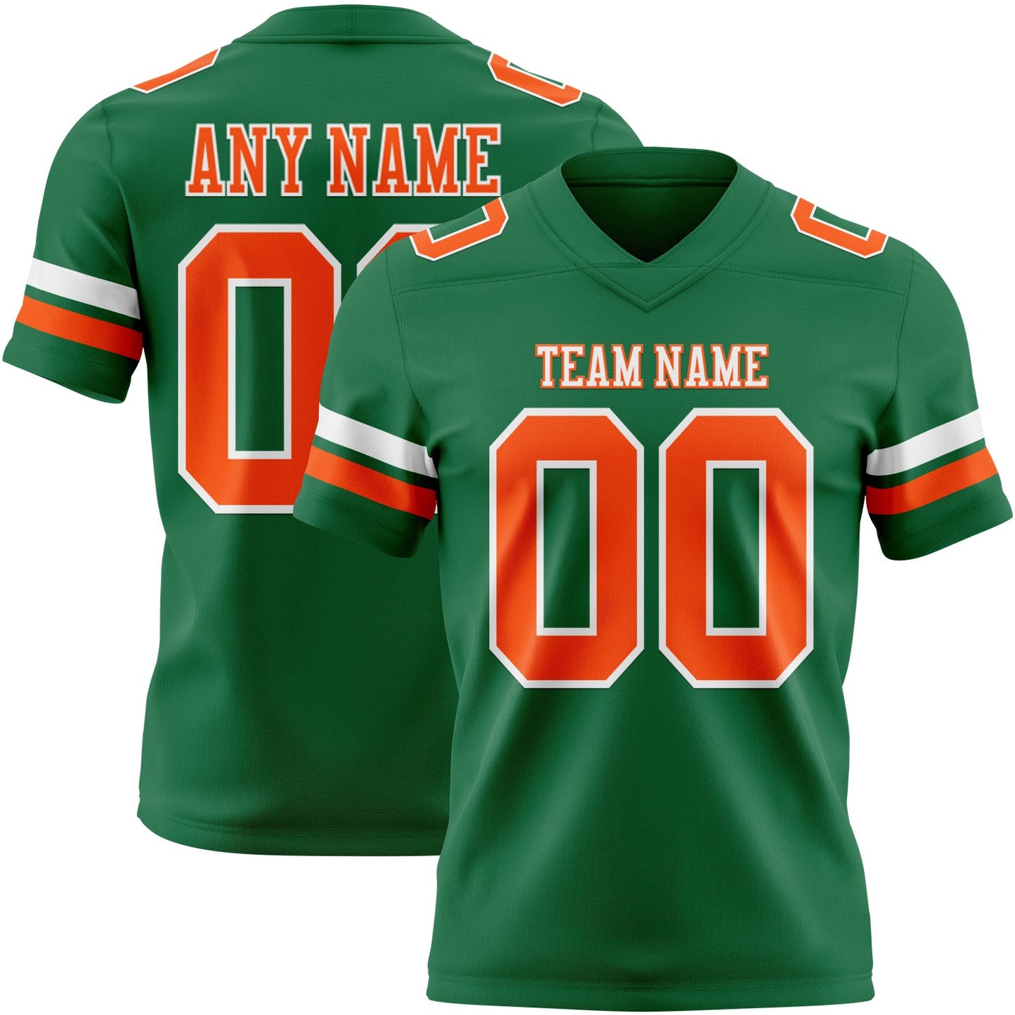 Custom Kelly Green Orange-White Authentic Football Jersey - Main View