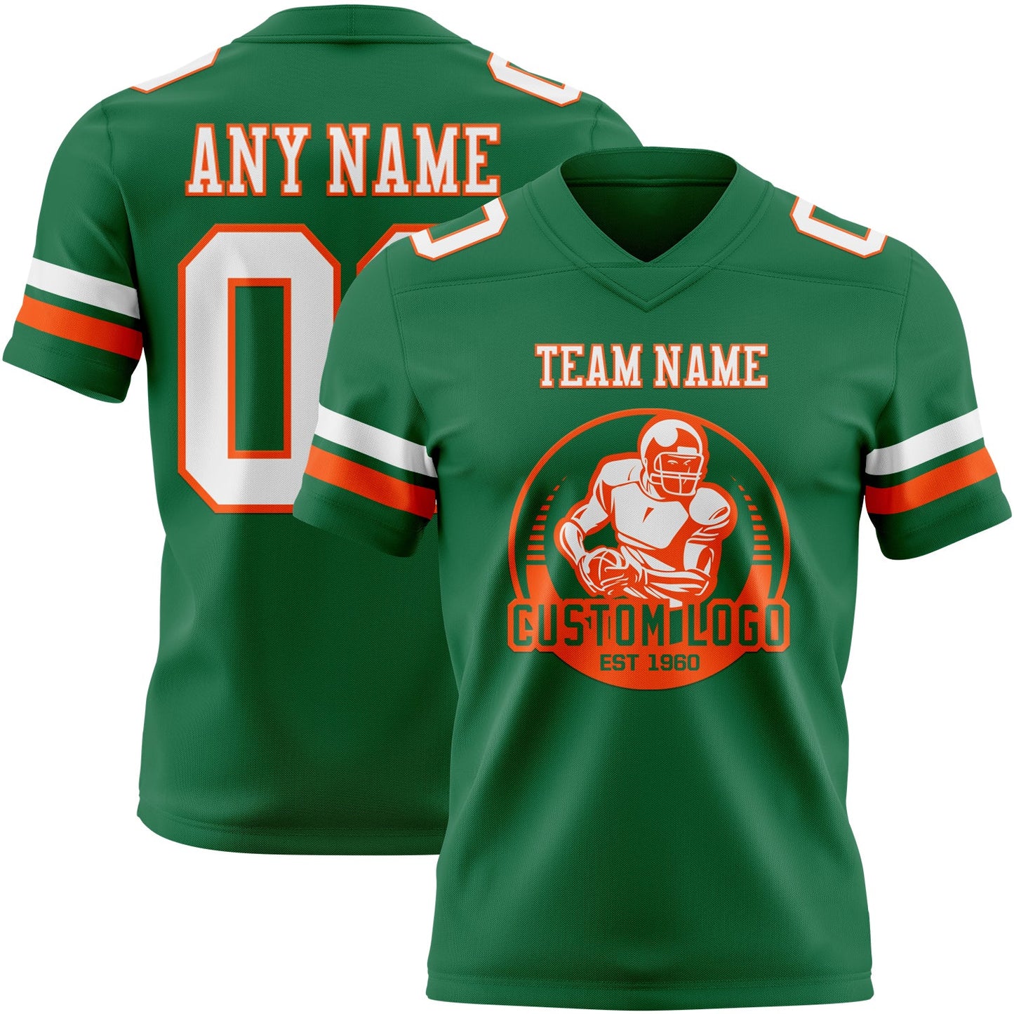 Custom Kelly Green White-Orange Authentic Football Jersey view 2