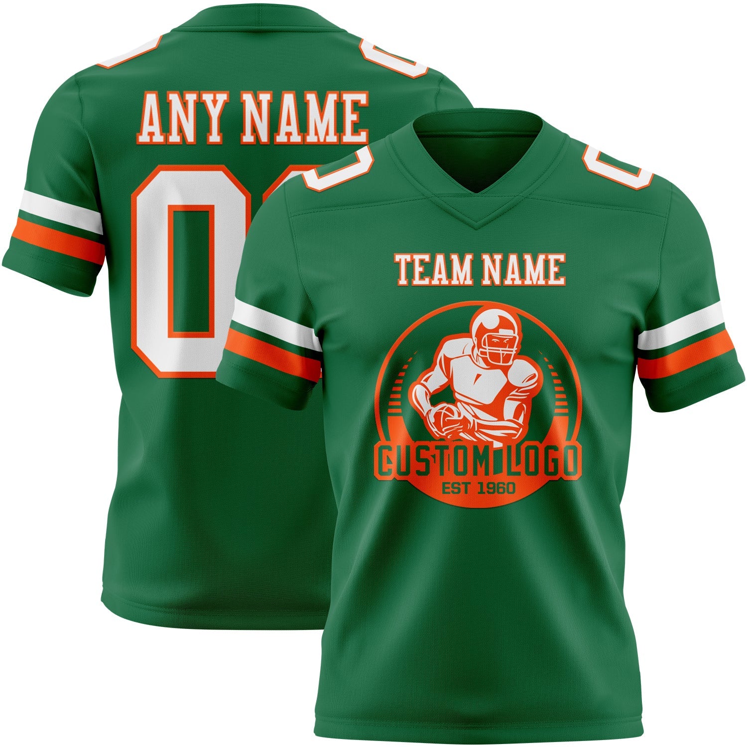 Custom Kelly Green White-Orange Authentic Football Jersey view 2
