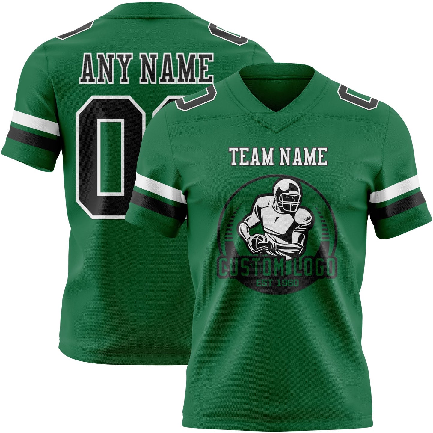Custom Kelly Green Black-White Authentic Football Jersey view 2