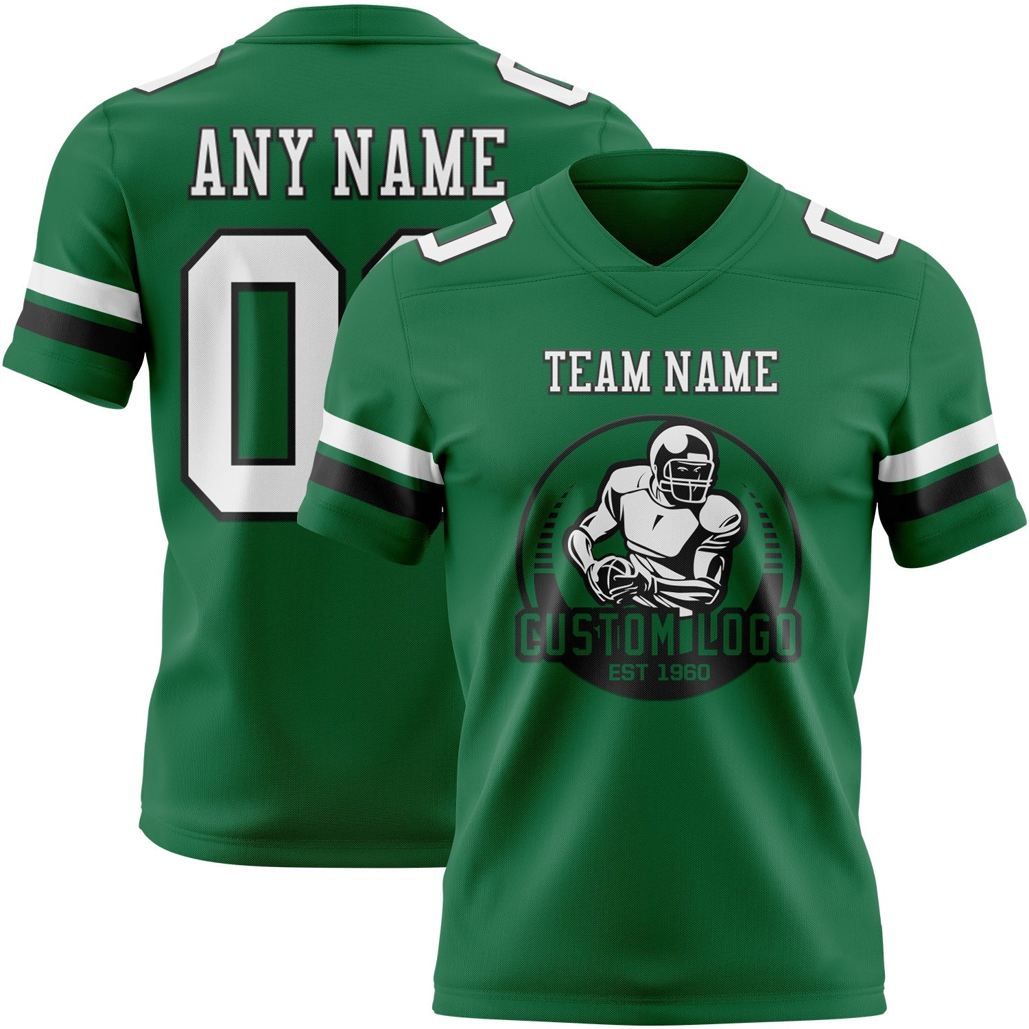 Custom Kelly Green White-Black Authentic Football Jersey view 2