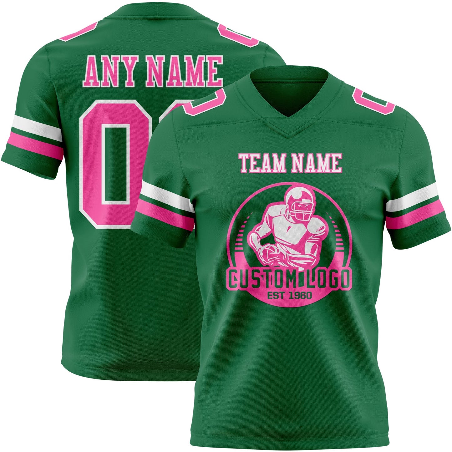 Custom Kelly Green Pink-White Authentic Football Jersey view 2