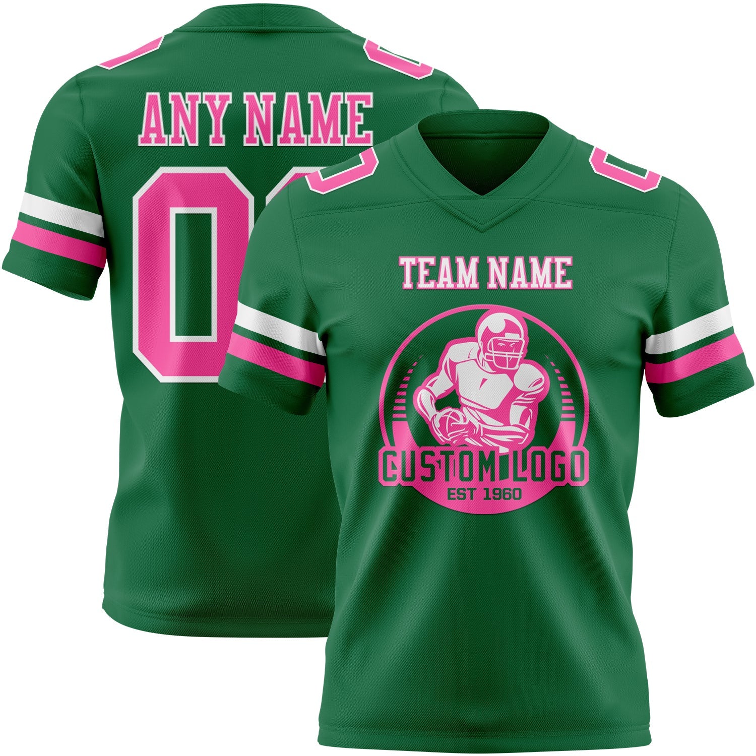 Custom Kelly Green Pink-White Authentic Football Jersey view 2