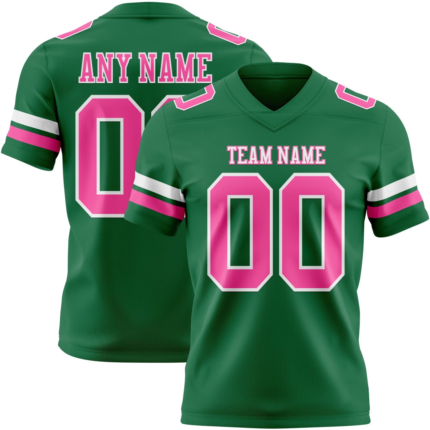 Custom Kelly Green Pink-White Authentic Football Jersey - Main View
