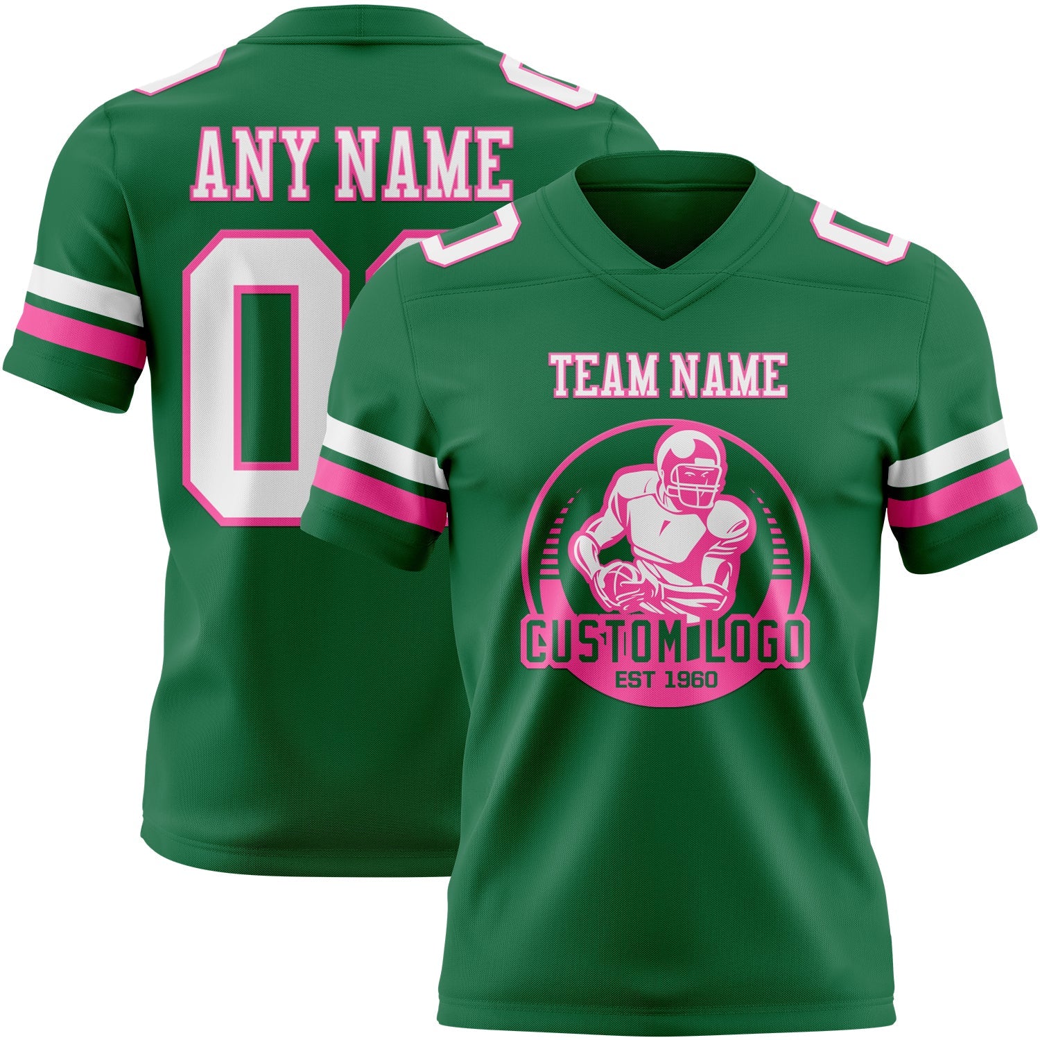 Custom Kelly Green White-Pink Authentic Football Jersey view 2