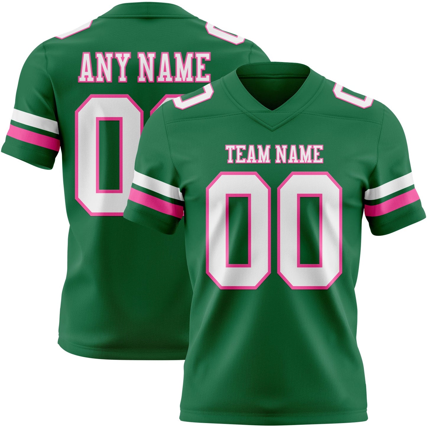 Custom Kelly Green White-Pink Authentic Football Jersey - Main View