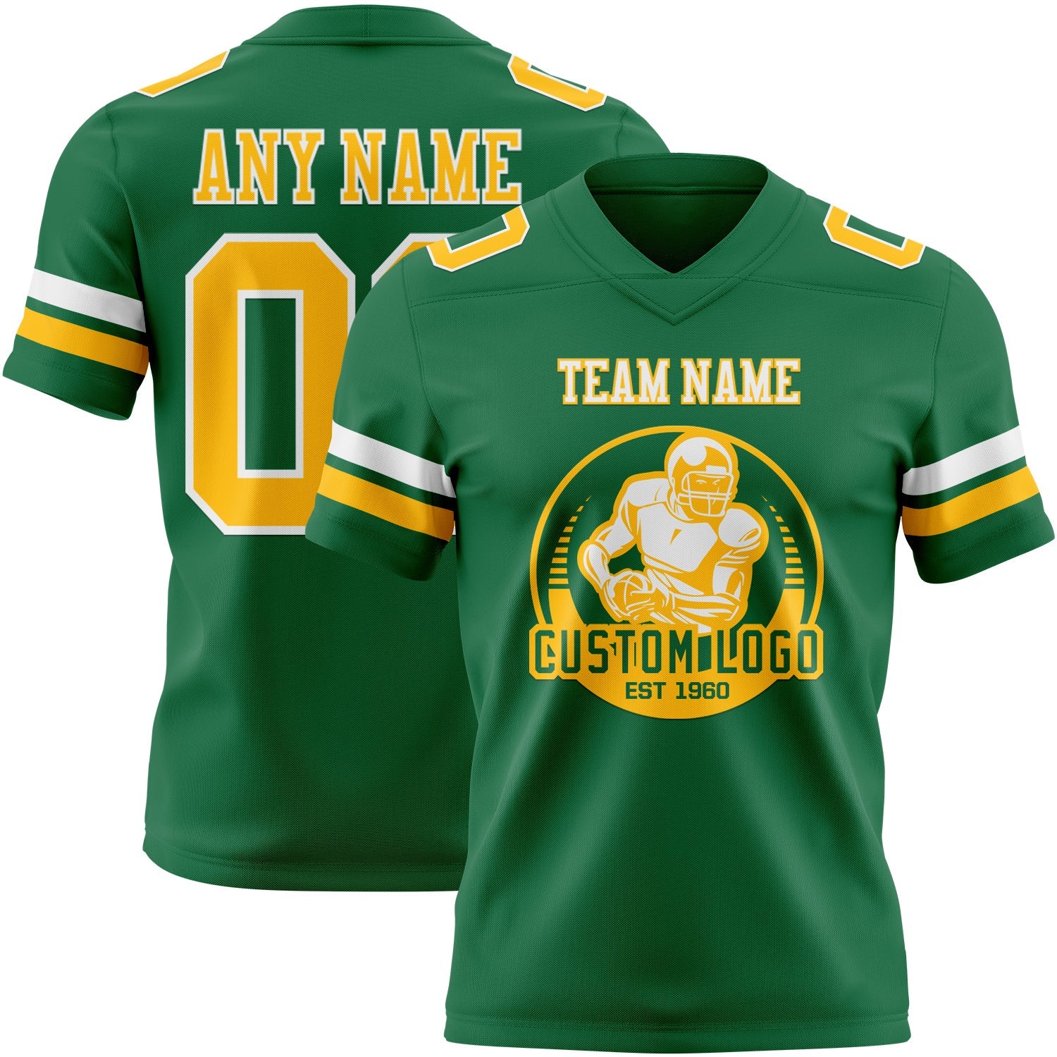 Custom Kelly Green Gold-White Authentic Football Jersey view 2