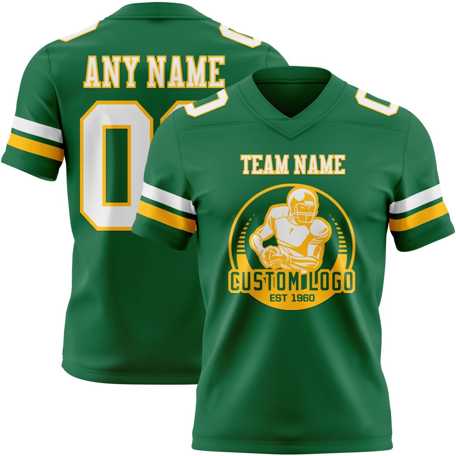 Custom Kelly Green White-Gold Authentic Football Jersey view 2