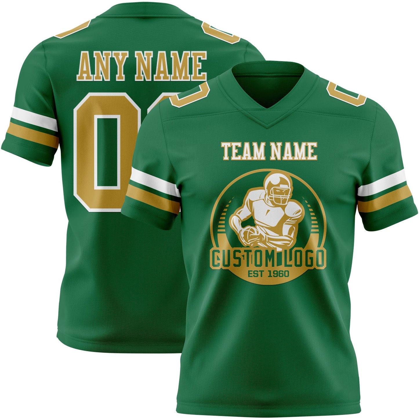 Custom Kelly Green Old Gold-White Authentic Football Jersey view 2