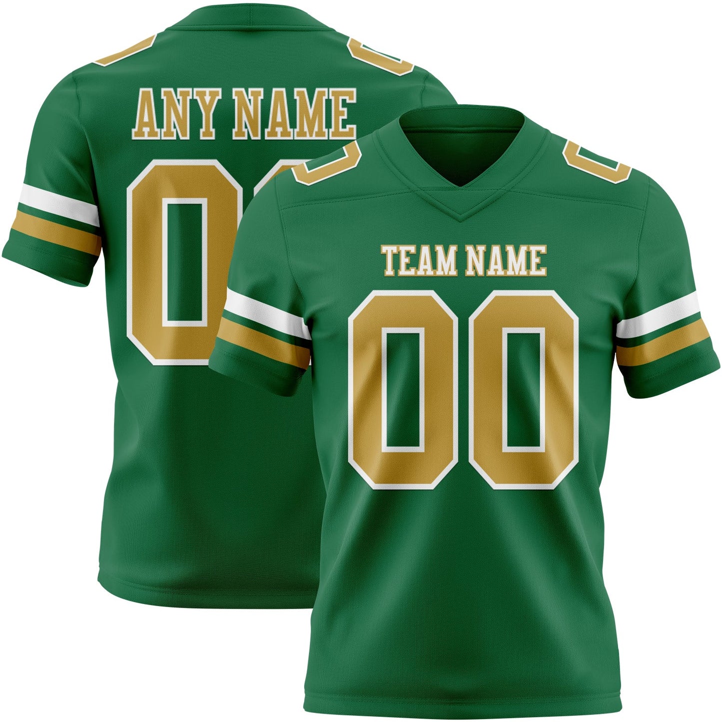 Custom Kelly Green Old Gold-White Authentic Football Jersey - Main View