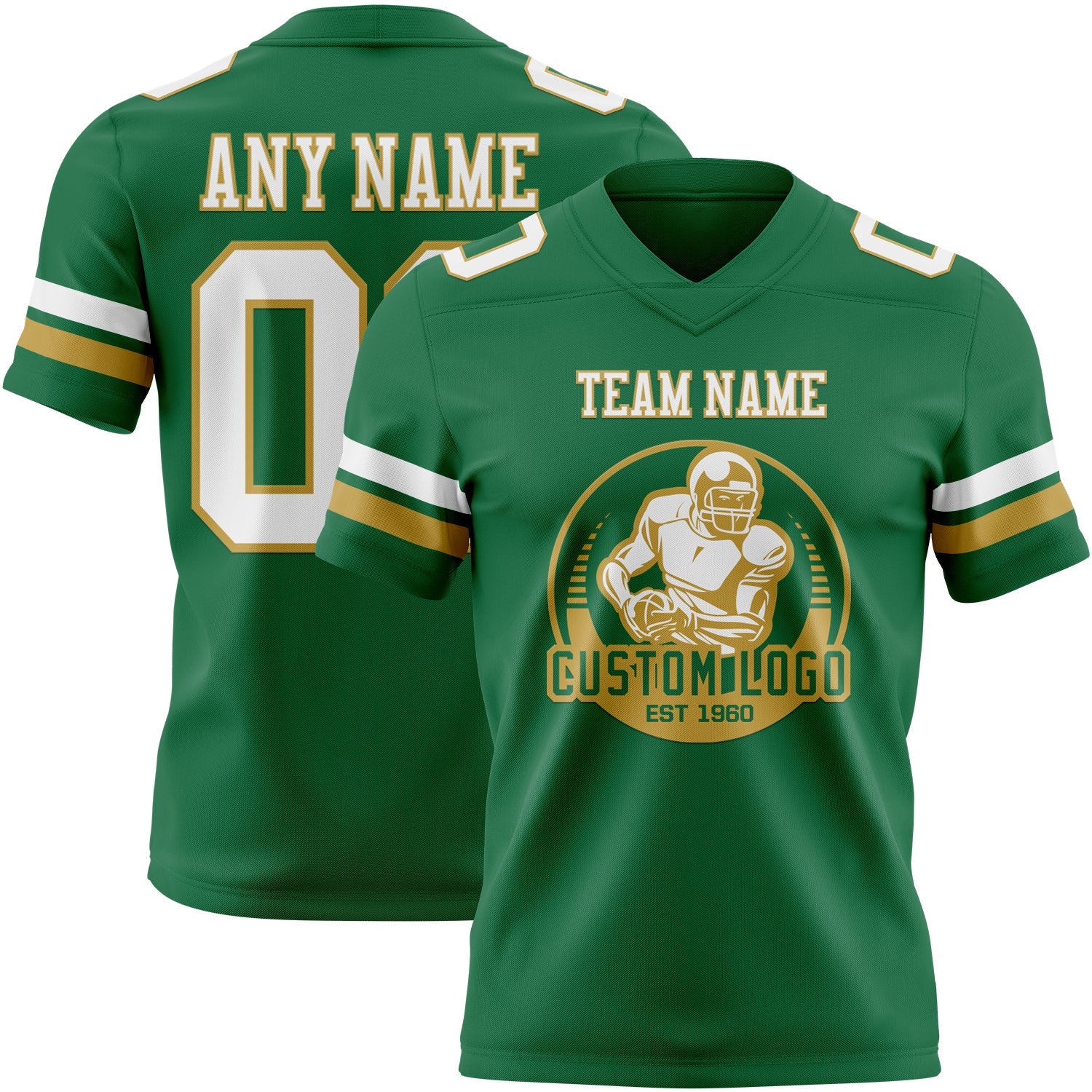 Custom Kelly Green White-Old Gold Authentic Football Jersey view 2