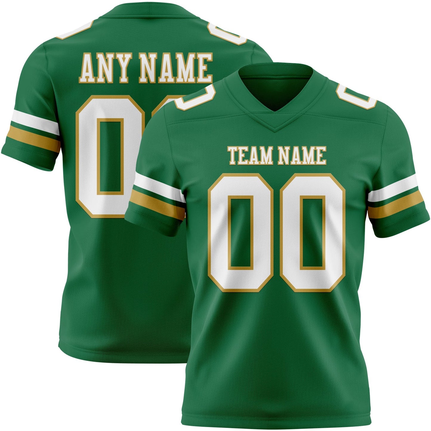 Custom Kelly Green White-Old Gold Authentic Football Jersey - Main View